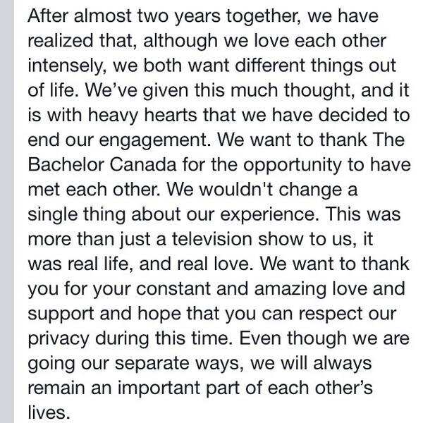Brad and Bianka break-up announcement on Twitter